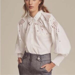 Veronica Beard White Eyelet Button Down Shirt